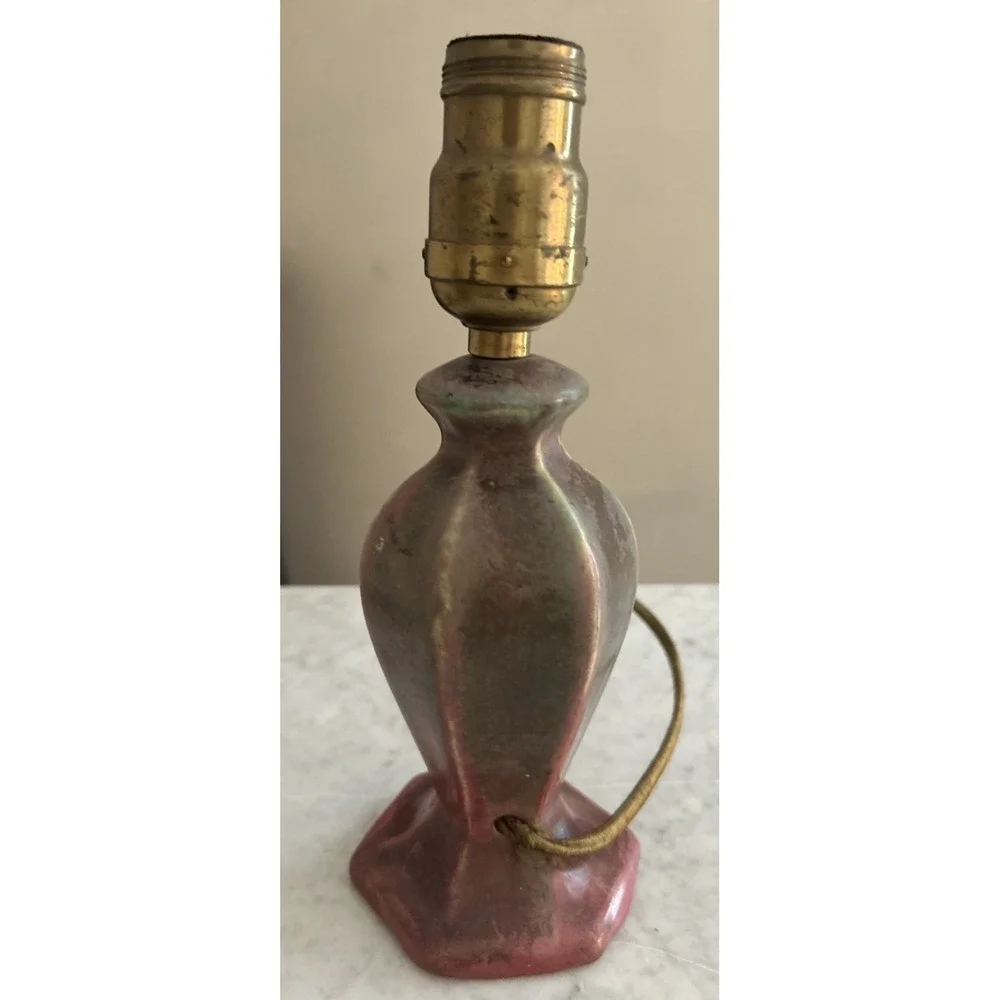 Fulper Arts And Crafts Pottery Ceramic Vase Lamp Moss to Rose 9